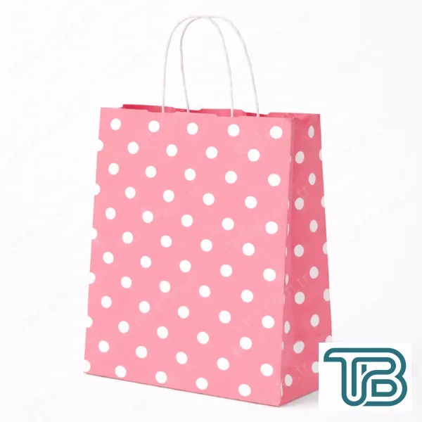 PEMBE PUANTİYELİ BÜKÜM SAPLI - BÜYÜK BOY KAĞIT ÇANTA 32X41 CM 100 ADET