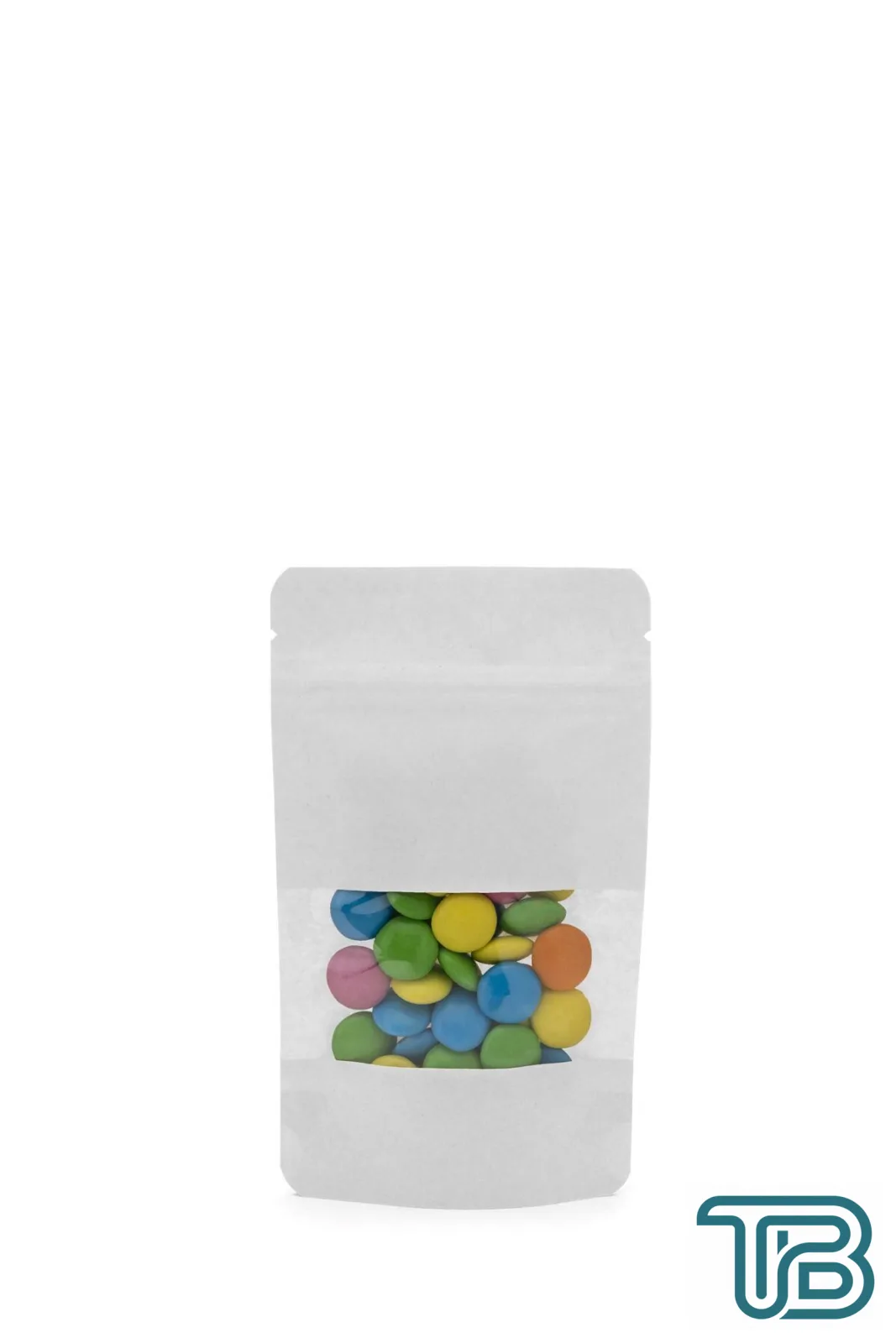 Pencereli Beyaz Kraft Kilitli Doypack Ambalaj 11x18,5+3,5 cm-100 gr. 50 Adet