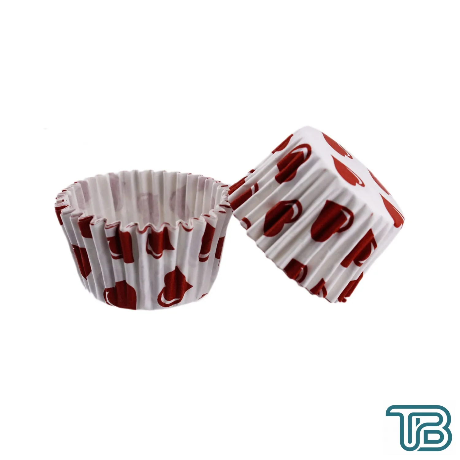 Cupcake Kalıbı Pet Kapsül Kek Kalıbı 48X34 MM (100 Adet) Beyaza Kırmızı Kalp Desenli - Eminönü ToptanS | Ticaretin Kalbinden