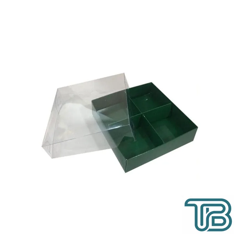 Asetat Kapaklı Karton Kutu 15x15x3 CM 4 Bölmeli Kutu (10 Adet) Yeşil - Eminönü ToptanS | Ticaretin Kalbinden