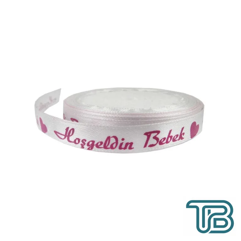 Saten Kurdele Hoşgeldin Bebek Yazılı 1 Cm (100 Metre) Pembe - Eminönü ToptanS | Ticaretin Kalbinden