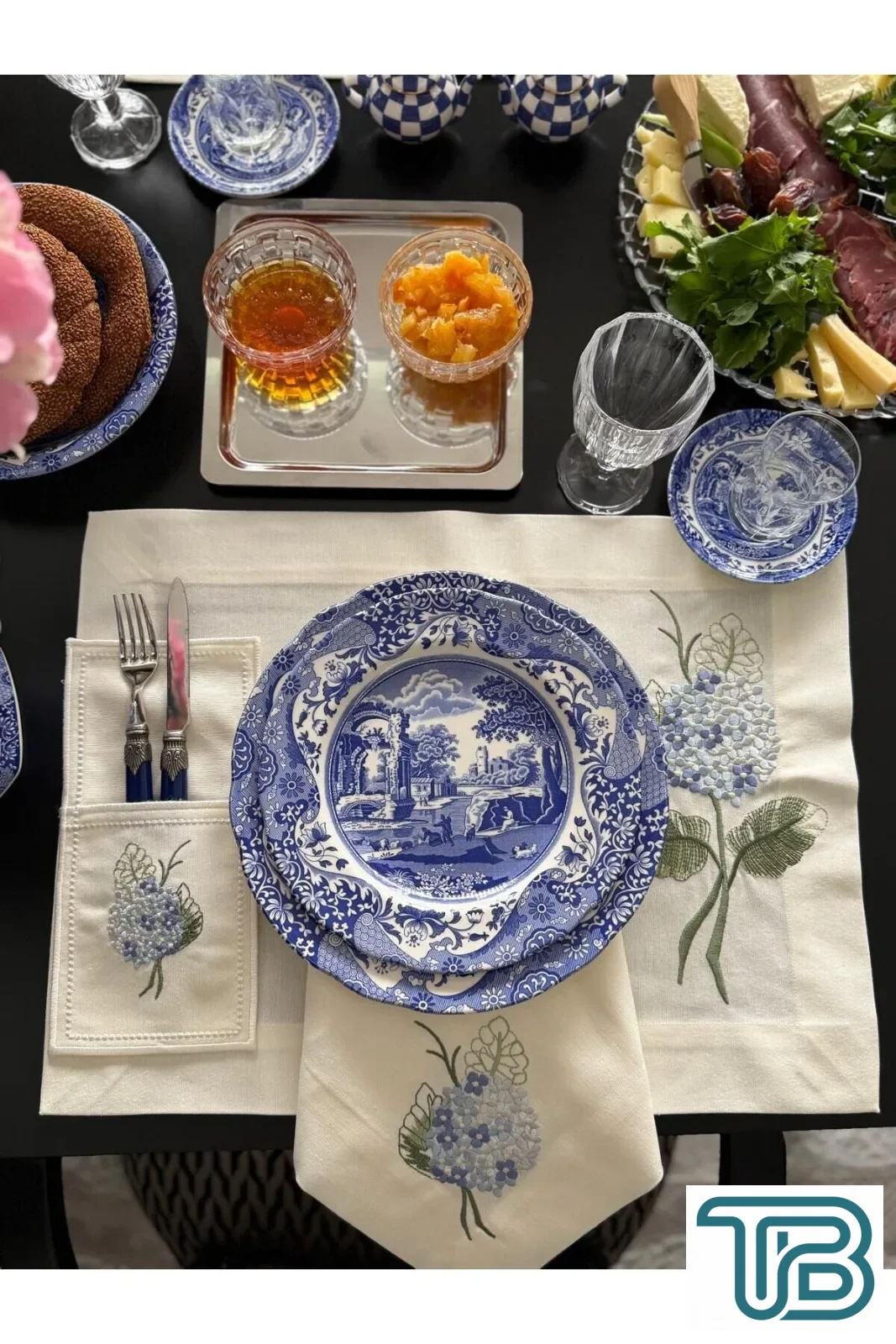 Blue Cornales Amerikan Servis Peçetesi Ve Çatal Kılıfı 2 Kişilik