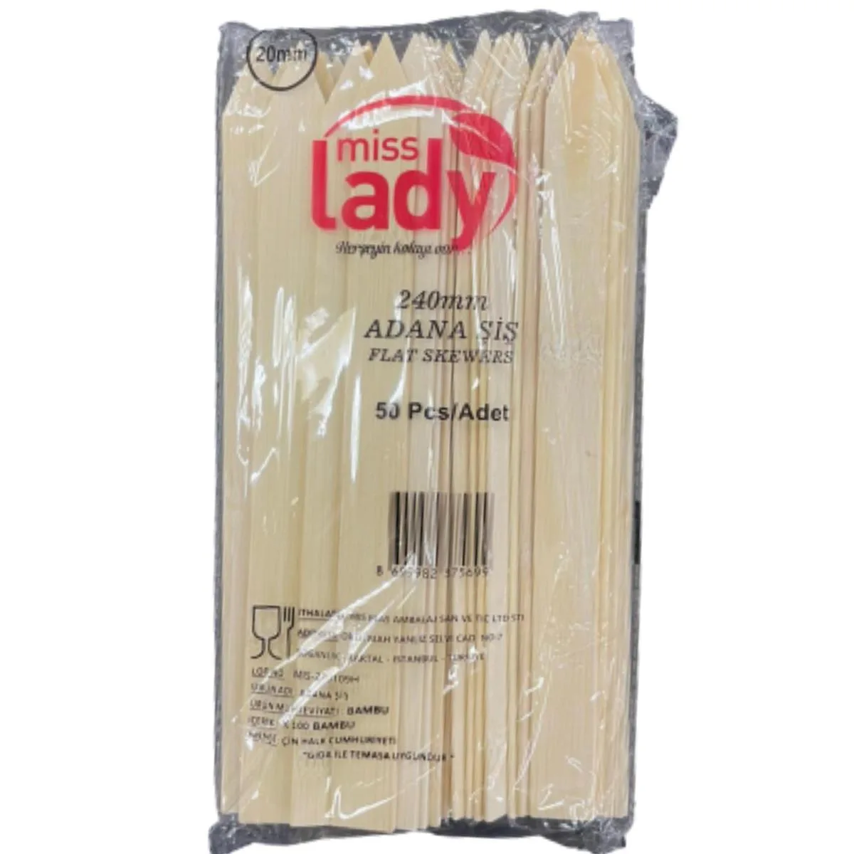 Miss Lady Geniş Ahşap Adana Şiş 25cm 50li*100