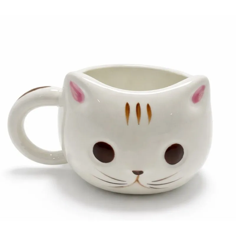 3D Kedi Tasarımlı Kabartmalı Seramik Kupa Bardak - Sevimli Beyaz Kedicik