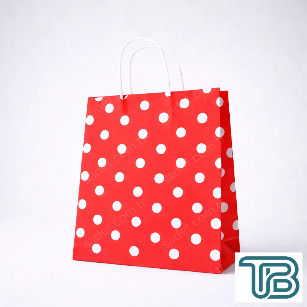 KIRMIZI PUANTİYELİ BÜKÜM SAPLI - ORTA BOY KAĞIT ÇANTA 25X31 CM 100 ADET