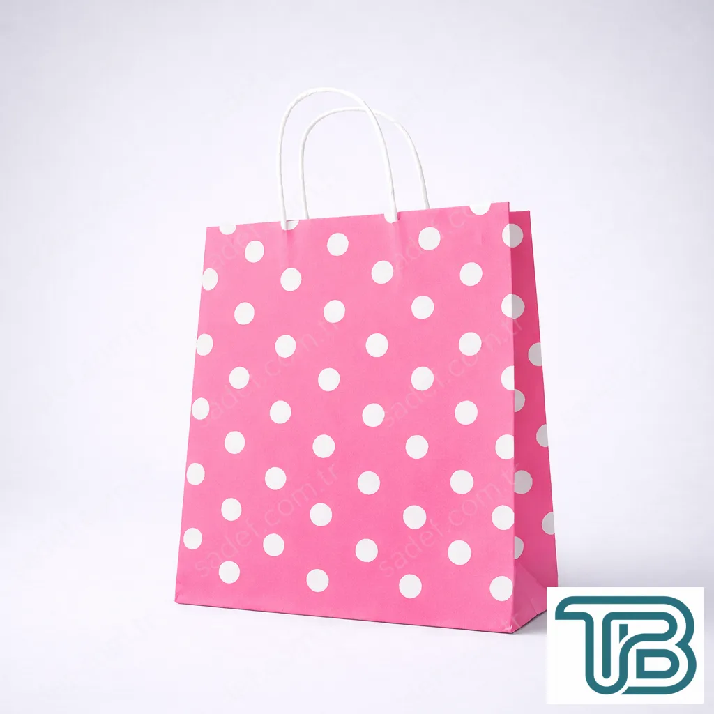 PEMBE PUANTİYELİ BÜKÜM SAPLI - ORTA BOY KAĞIT ÇANTA 25X31 CM 100 ADET