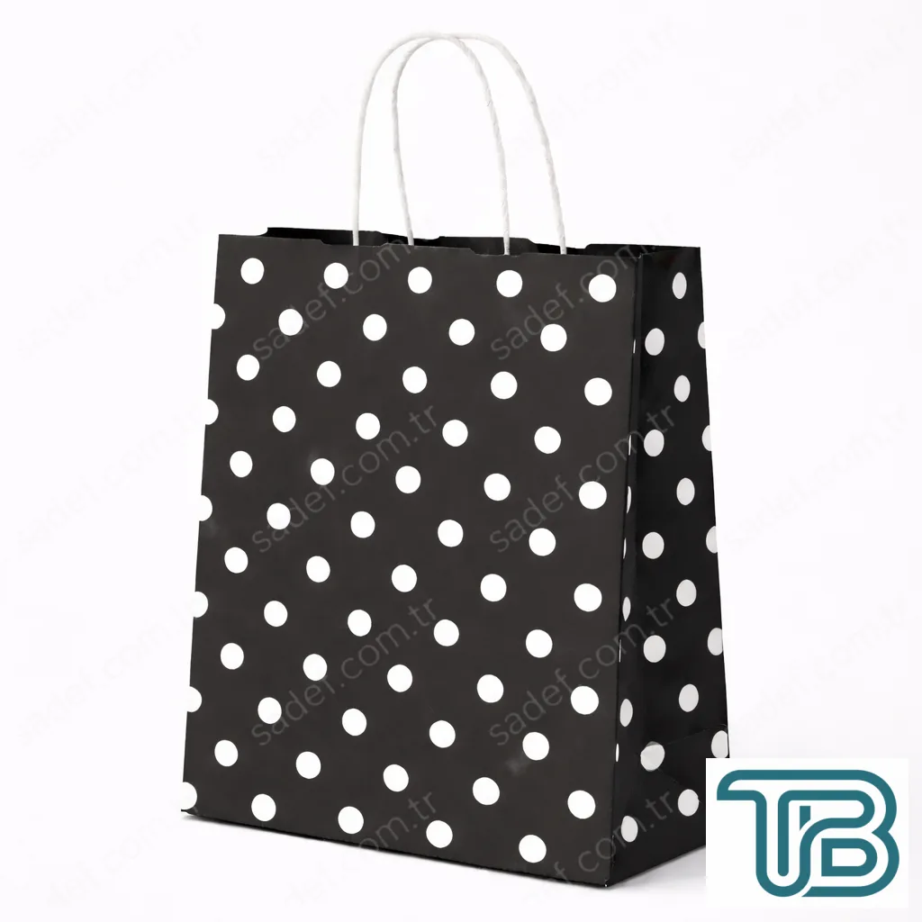 SİYAH PUANTİYELİ BÜKÜM SAPLI - BÜYÜK BOY KAĞIT ÇANTA 32X41 CM 100 ADET