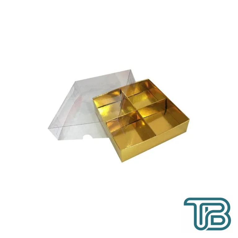 Asetat Kapaklı Karton Kutu 15x15x3 CM 4 Bölmeli Kutu (10 Adet) Gold - Eminönü ToptanS | Ticaretin Kalbinden