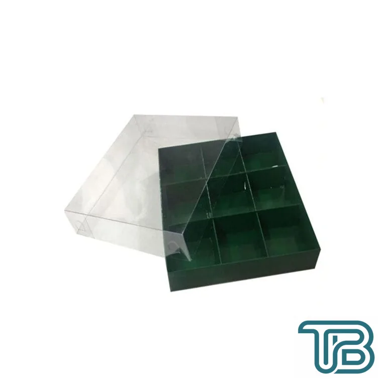 Asetat Kapaklı Karton Kutu 15x15x3 CM 9 Bölmeli Kutu (10 Adet) Yeşil - Eminönü ToptanS | Ticaretin Kalbinden