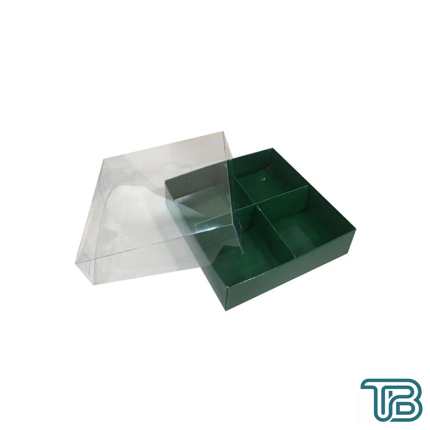 Asetat Kapaklı Karton Kutu 15x15x3 CM 4 Bölmeli Kutu (10 Adet) Yeşil - Eminönü ToptanS | Ticaretin Kalbinden