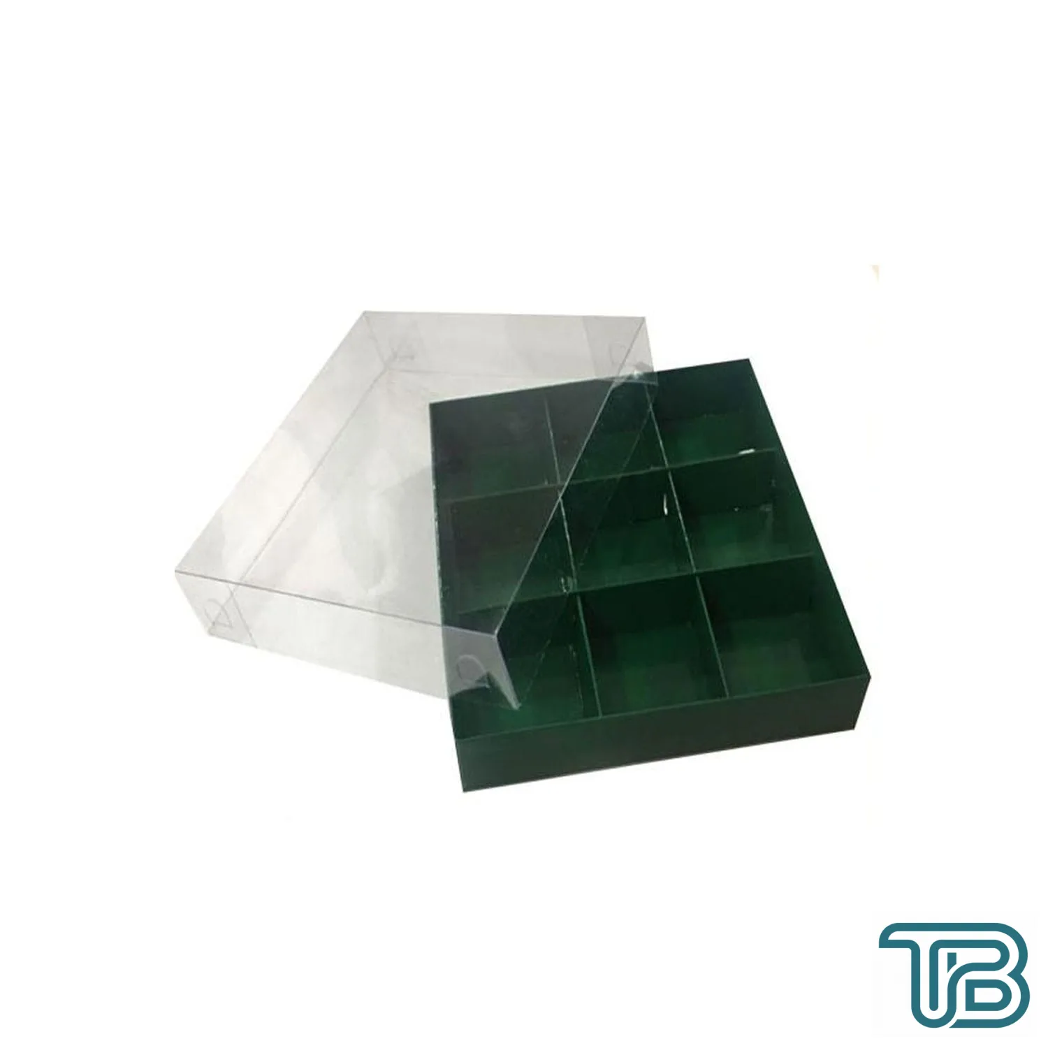 Asetat Kapaklı Karton Kutu 15x15x3 CM 9 Bölmeli Kutu (10 Adet) Yeşil - Eminönü ToptanS | Ticaretin Kalbinden