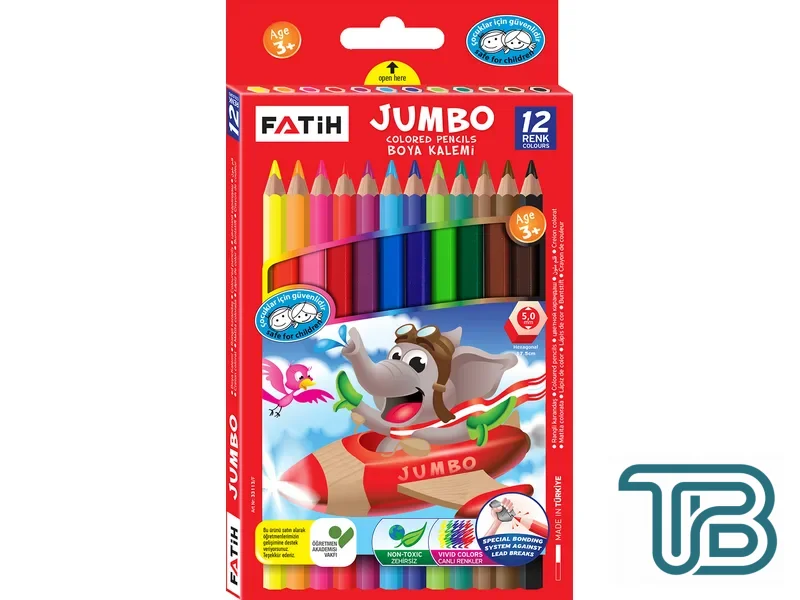 Fatih 12 Renk Jumbo Tam Boy Kuru Boya Kalemi