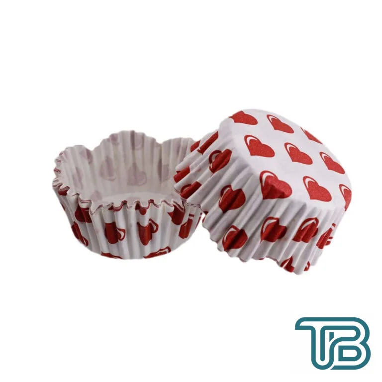 Cupcake Kalıbı Pet Kapsül Dalgalı Kek Kalıbı 65X38 MM (100 Adet) Beyaza Kırmızı Kalp Desenli - Eminönü ToptanS | Ticaretin Kalbinden