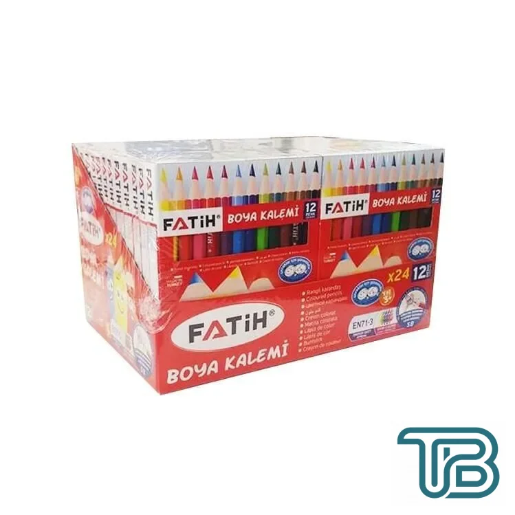 Fatih 12 Renk Yarım Boy Kuru Boya Kalemi 24 Adet