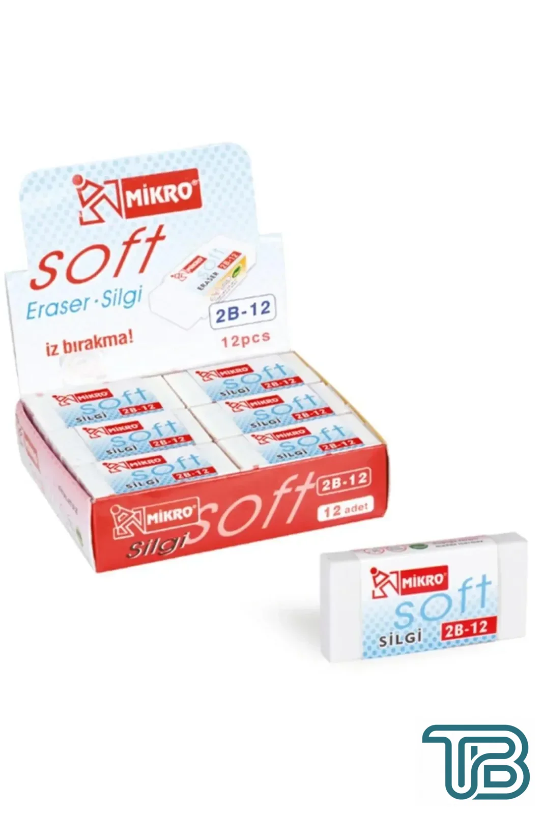 Mikro 2B-12 Beyaz Soft Silgi 12 Adet