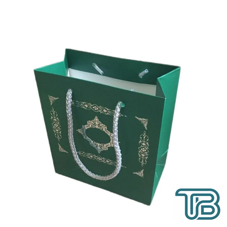 Karton İpsaplı Hediye Çantası Saray Desenli Gümüş 15X17X8 10 Adet Yeşil - Eminönü ToptanS | Ticaretin Kalbinden