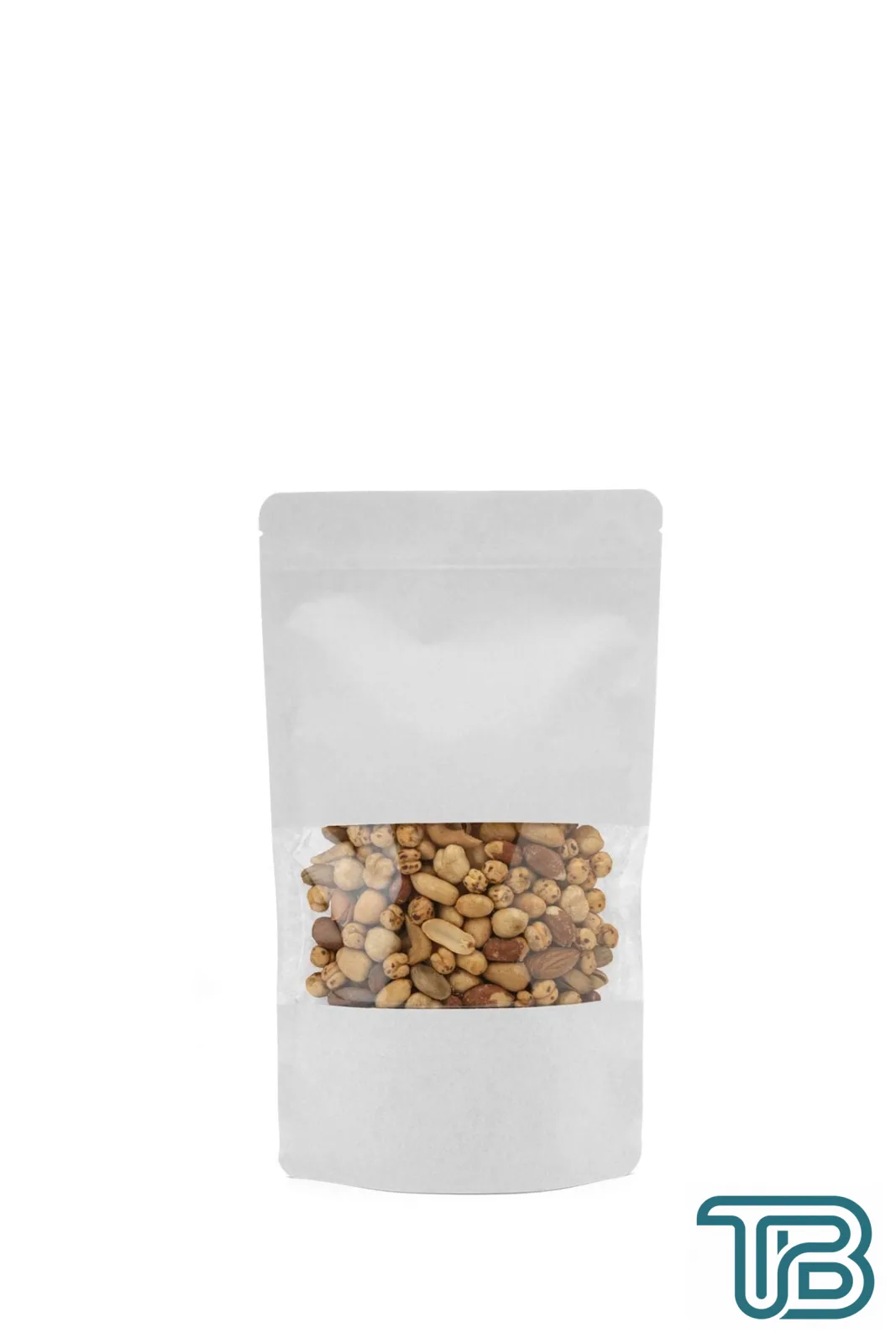 Pencereli Beyaz Kraft Kilitli Doypack Ambalaj 13x22,5+3,5 cm-250 gr. 50 Adet