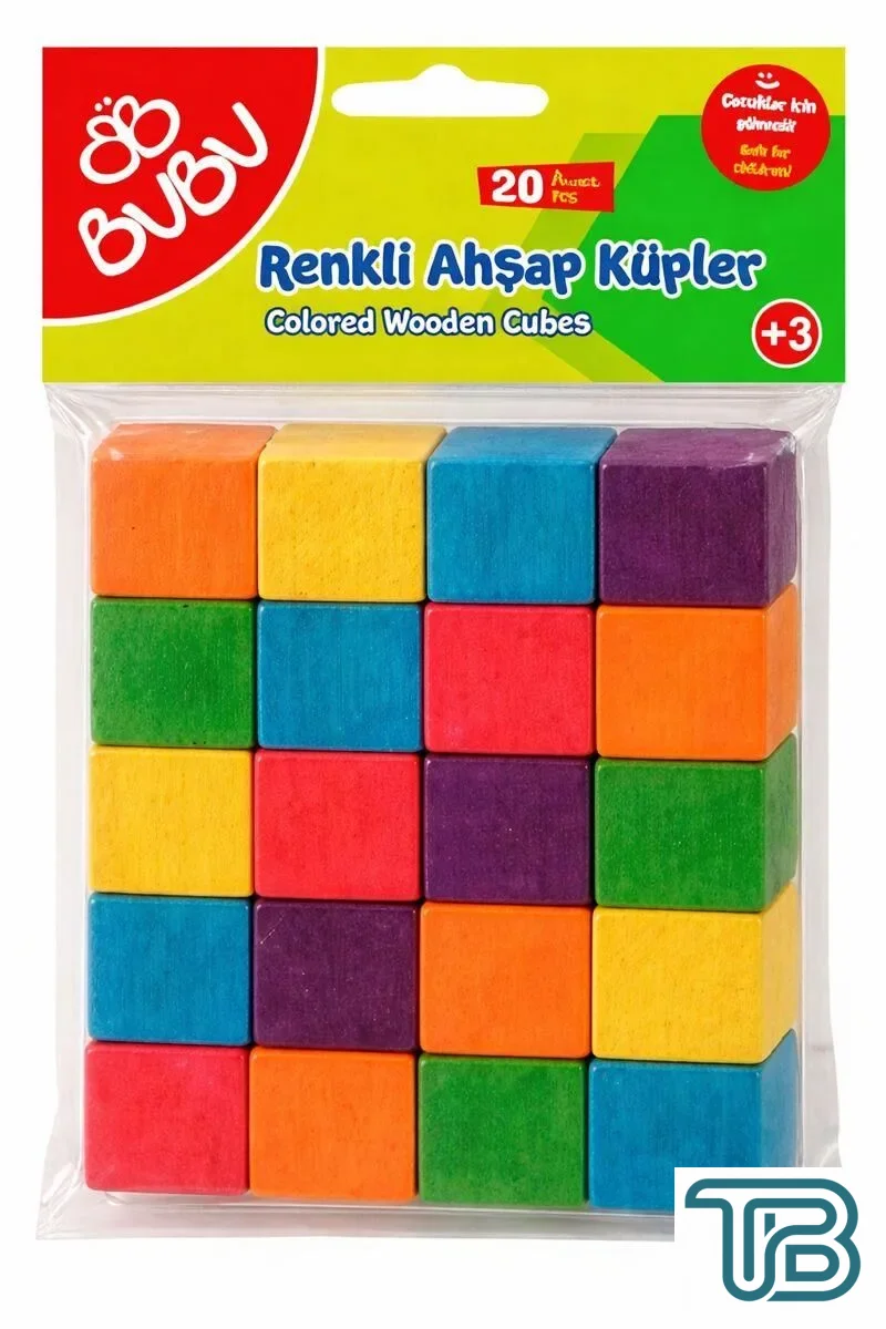 Bubu Ahşap Küpler HS0032 Renkli 20 Adet