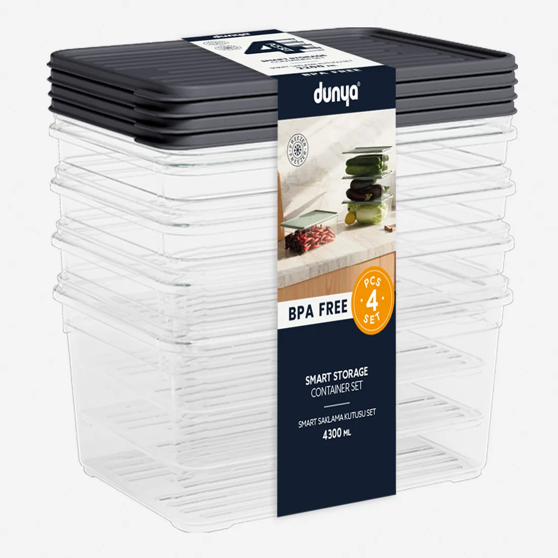 4 Parça Smart Saklama Kabı Set (4 x 4300 ml)